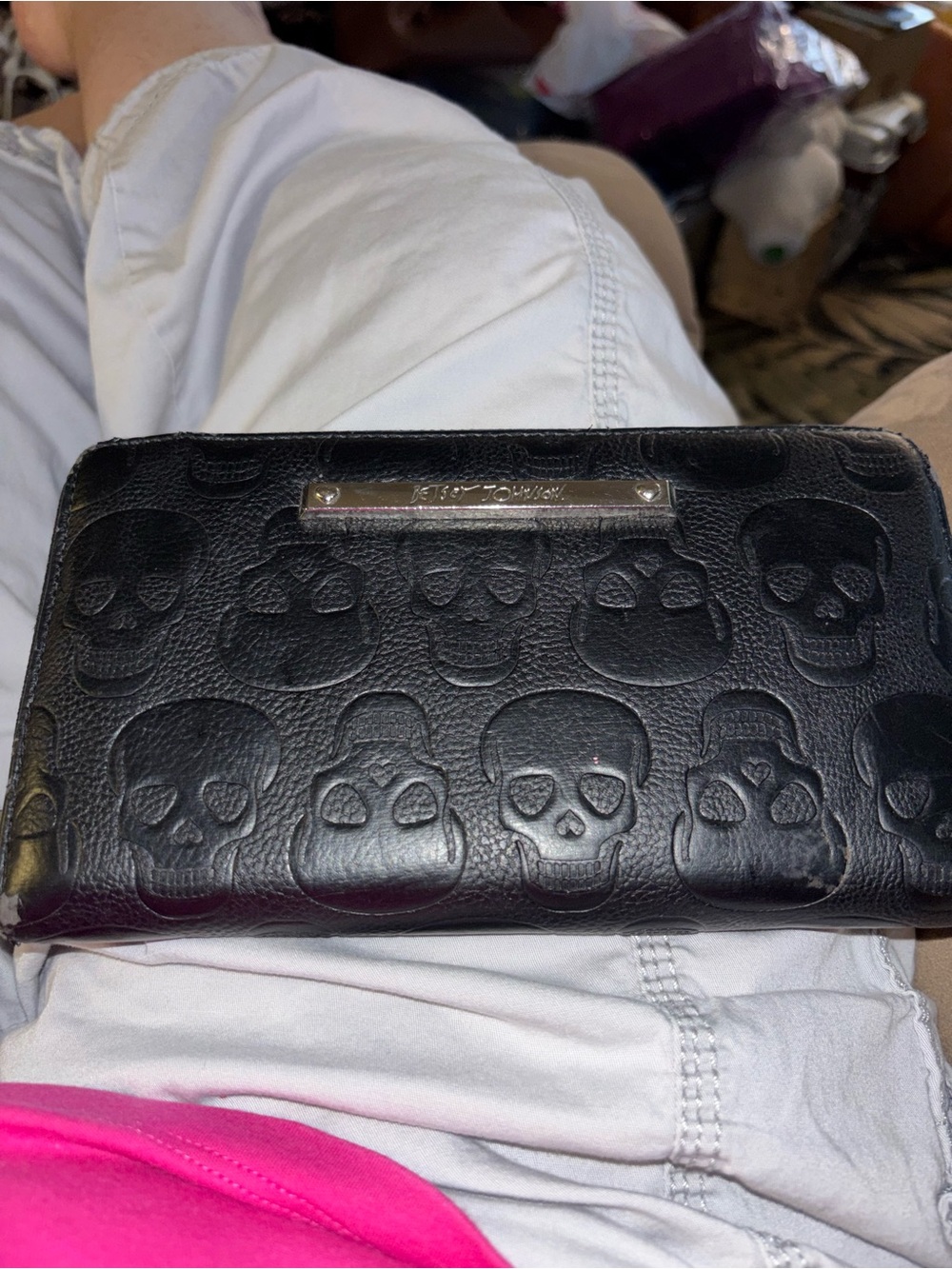 Betsey Johnson Black Embossed Skull Wallet